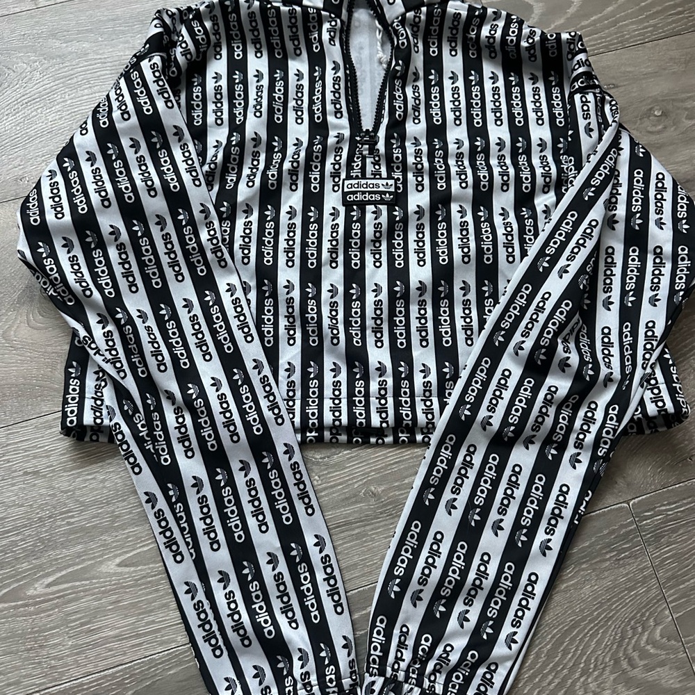 adidas Black & White All-Over Logo Half-Zip Track Jacket